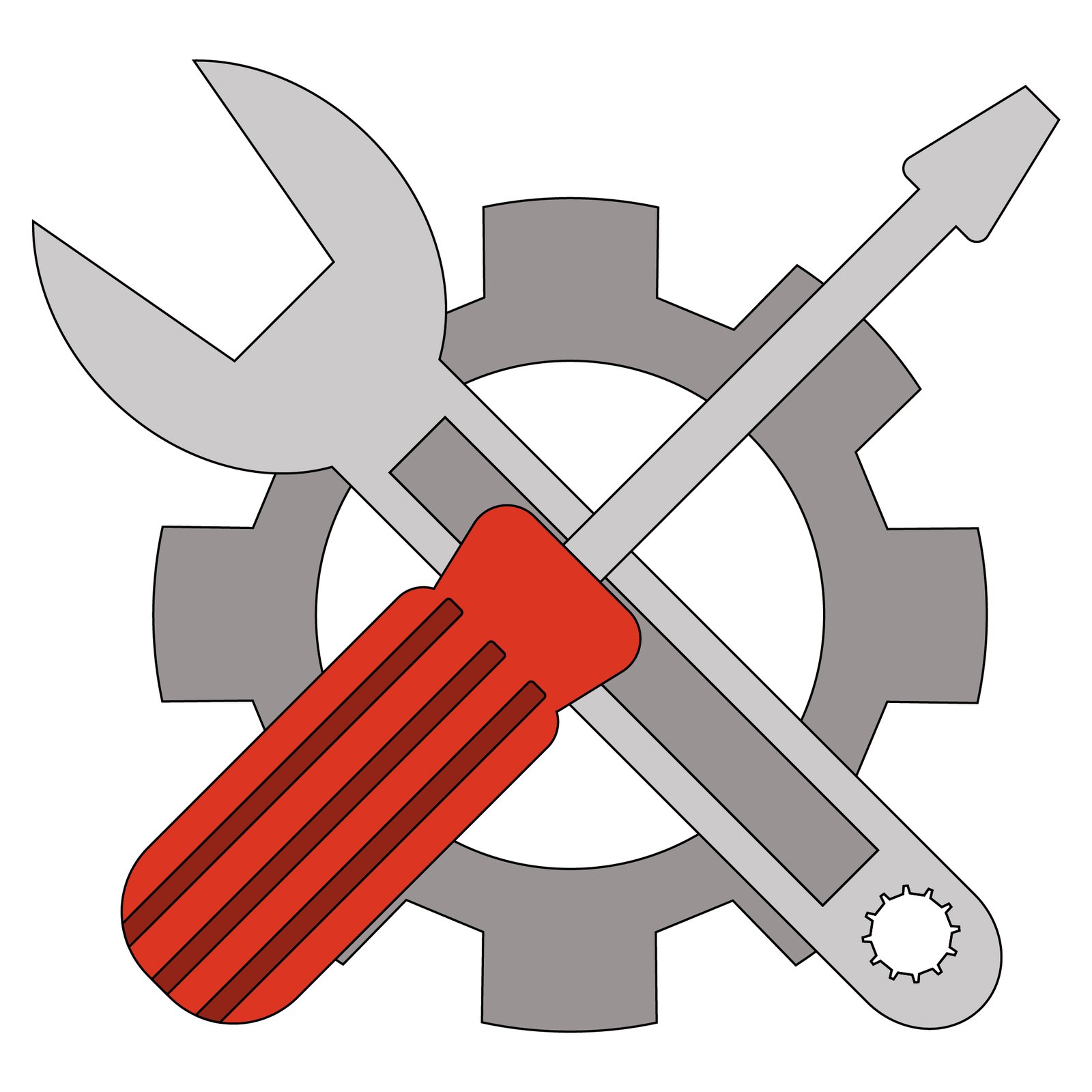 Repair Services Symbol with a wrentch and screwdriver crossed over a gear.